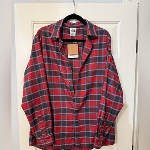 NWT The North Face Men's Red and Gray Plaid Shirt